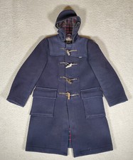 Gloverall Duffle Coat Women 10 M Vintage Wool Blue Flannel Lined Hooded Toggle