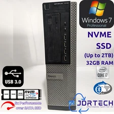 Customizable Windows 7 Pro Dell Optiplex 7010 Core i7 NVME SSD 32GB WiFi BT USB3