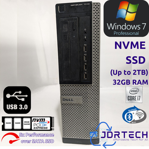 Customizable Windows 7 Pro Dell Optiplex 7010 Core i7 NVME SSD 32GB WiFi BT USB3