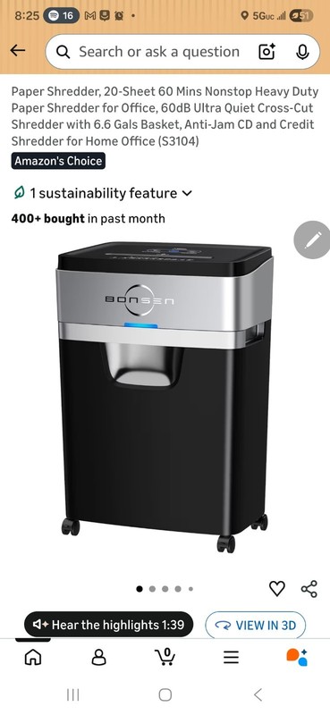 Bonsen Paper Shredder, 20-Sheet 60 Mins Nonstop Heavy Duty Paper Shredder