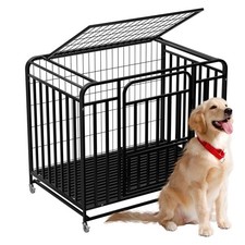 38 IN Indestructible Dog Crate w/ Tray Escape Proof Dog Cage Kennel w/ Wheels