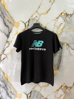 New Balance T-Shirt Schwarz Logo Türkis Big NB Größe L Baumwolle 
