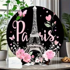 Vintage Paris Eiffel Tower Butterflies Accents Tin Metal Signs Home Décor 8x8