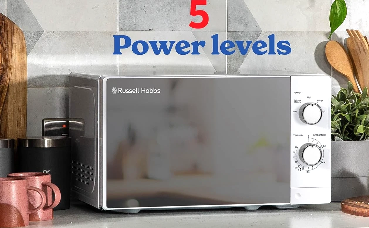 Russell Hobbs 20 Litre 800W White Solo Manual Microwave 5 Power Levels, Defrost