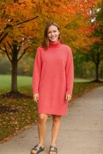 Loft Dress Womens Large Orange Cowl Neck Sweater Dress Long Sleeve Knee Length M