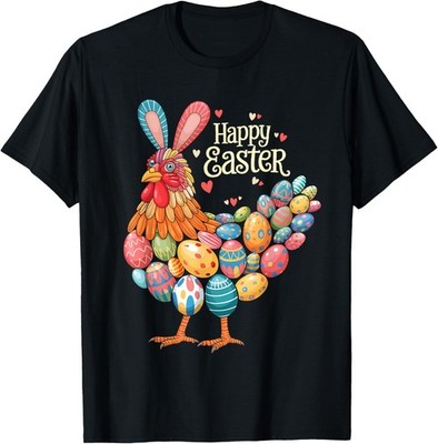 Happy Easter Day Chicken Bunnies Colorful Eggs Farm Unisex T-Shirt