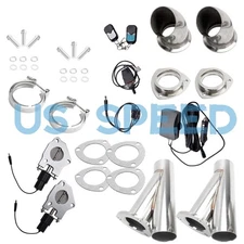 2X 2" Electric Exhaust Valve Oval Angle Cut Y Pipe Kit W/ Remote Switch