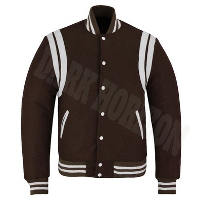 Varsity Letetrman Baseball Brown Wool Cowhide Leather Stripe Bomber Retro Jacket