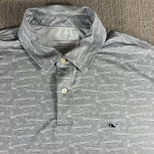 Vineyard Vines Performance Polo Shirt Mens Large Gray Fish Golf Whale Logo Top