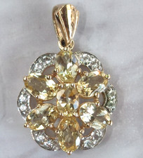 9ct Yellow Gold Pendant Sapphire and  Citrine Stones Full UK Hallmark
