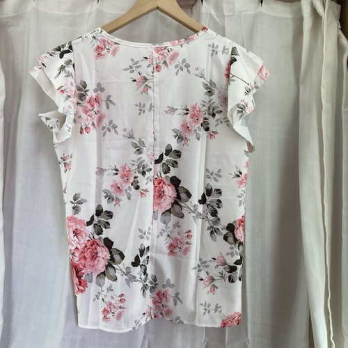 Women’s White Pink Floral Short Sleeve Blouse Size OXL - Picture 3 of 5