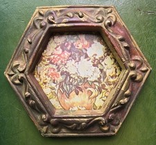 VTG Floral Art Print 5" Framed Home D cor Small Flowers In Vase