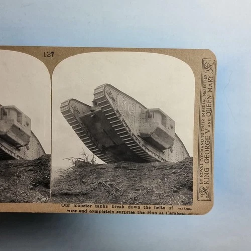 WW1 Military Stereoview C1916 Real Photo France Cambrai Tommy Tank Attack