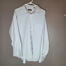 Chaps Button Down Shirt Mens Large 17.5 34/35 White/Purple/BlueCheck Long Sleeve