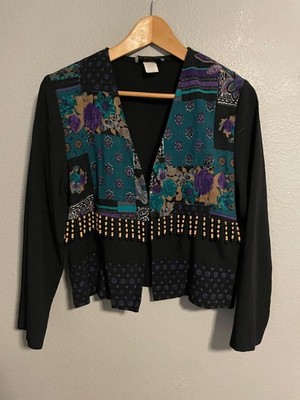 Vintage Kenneth Mitchell Top Womens Petite Beaded Fringe Patchwork Boho 90s