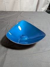 Vintage MCM Reed & Barton Blue Enamel Silver Triangle Dish 