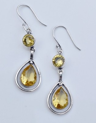   Elegant Yellow Citrine Dangle Earrings   Sterling Silver Finish  Brighten up