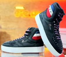 Christian Louboutin Men  s High-Top Spiked Sneakers Black Suede Red Blue EU 41