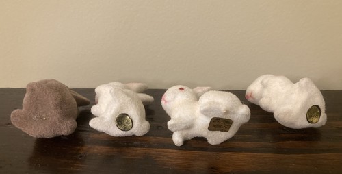 Vintage Easter Flocked Bunny Rabbits —Old Stock - Made in Hong Kong Read - Picture 8 of 16