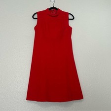Vintage 60s GoGo Mod Shift Dress Women's 9 Red Textured Mock Neck Sleeveless