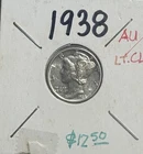 1938-P Mercury Head Silver Dime.  AU/BU