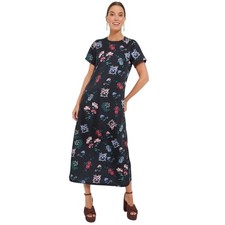 Tuckernuck Hyacinth House L Black Floral Satin Maxi Dress Pansy Print
