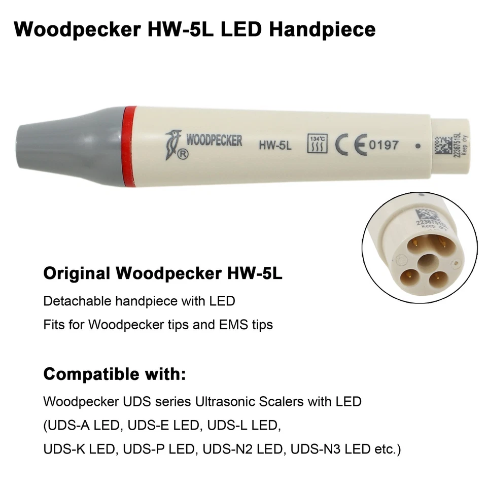 Woodpecker Dental Ultrasonic Scaler Handpiece Piezo Tips HW-5L HW-3H G1 P1 EMS - Image 2 of 4