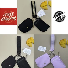 Black Lulemon Style Yoga Key Wallet Wristlet - Dual Pouch Buckle Bag with Wrist