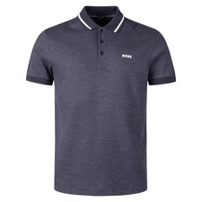 Hugo Boss Mens Dark Blue Paddy Tape Short Sleeve Collar Neck Jacquard Polo Shirt