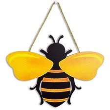 Wooden Bumble Bee Decor 12" Large Honey Bee Cutouts Wall Sign Crafts for Porc...