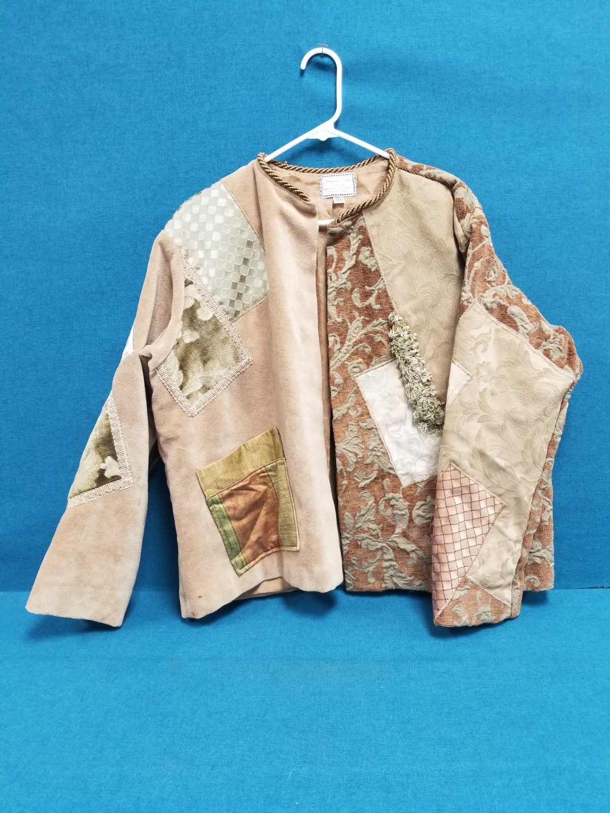 VTG Handmade Patchwork Tapestry Open Front Jacket… - image 1