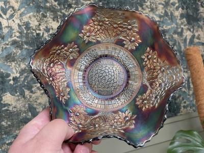 KARNEVALSGLAS ~ FENTON BLAU ORANGE BAUM ~