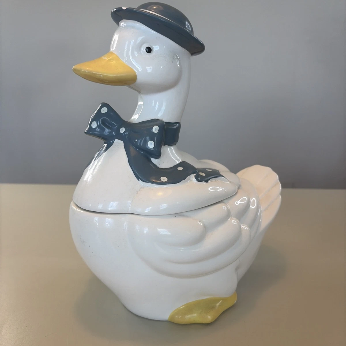70年代アメリカ生きているように美しい瞳で愛おしく寄り添うアヒル陶器 Vintage Duck Cookie Jar In Collectible Animal Cookie Jars (1970