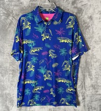    Birdie Bound Men  s Blue Tropical Alligator Golfing Polo Shirt Size X- Large