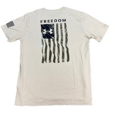 Under Armour T-Shirt Mens Large Tan Freedom Flag Graphic Loose Fit 6004096