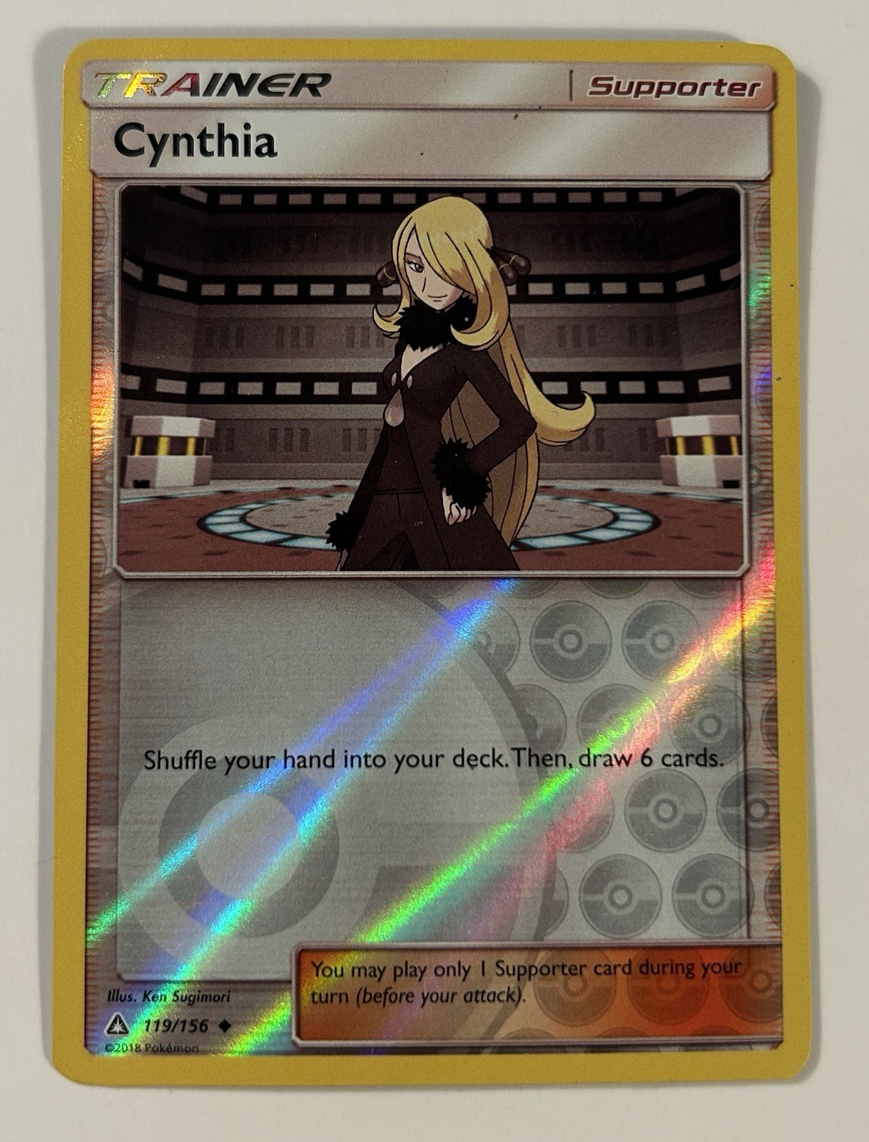 Pokemon Card Ultra Prism Cynthia 119/156 Uncommon Reverse Holo LP