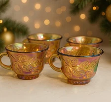 Vintage Indiana Glass Harvest Grape Marigold Carnival Punch Cups Set of 4