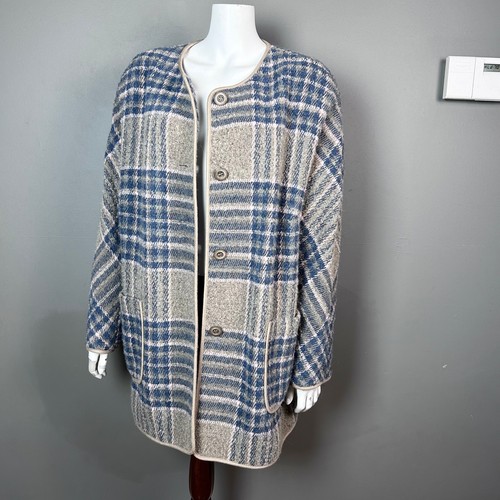 Basler jacket women's Large XL wool long plaid blazer overcoat FR 46 lagenlook