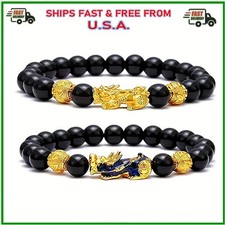 2x Feng Shui Black Obsidian Beads Pixiu Bracelet Attract Wealth GoodLuck Jewelry