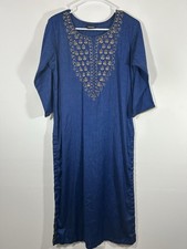 Yuvati Brand Kurta Women s Straight Fit Tunic Dress Blue With V Gold Embroidery