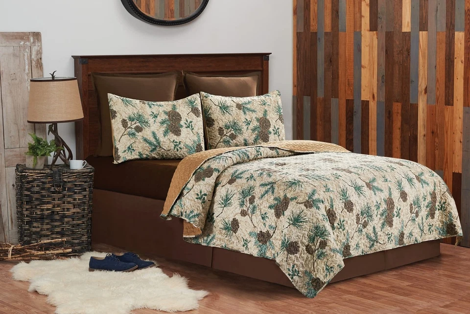 Rustic Pinecones & Needles Twin 2-Piece Quilt & Sham Bedding Set All Seasons ... - Image 3 of 4