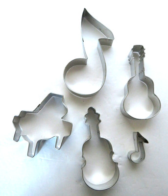 Musical Instruments Notes Cookie Cutters Metal Lot of 5 Piano Notes Guitar Cello