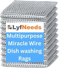 Non Scratch Wire Dishwashing Rag - Upgraded Double Layer 8 Pcs, Medium, Grey 