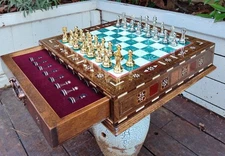 Large Chess Set with Storage Handmade Inlaid Board 15.3" -  Christmas Gift 🎁