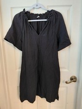 Old Navy Black Crinkle Gauze Cotton Dress Pockets Relaxed Fit Spring Summer Smal