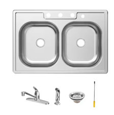 Glacier Bay 33 in. Drop-In 50/50 Double Bowl Stainless Kitchen Sink / Faucet