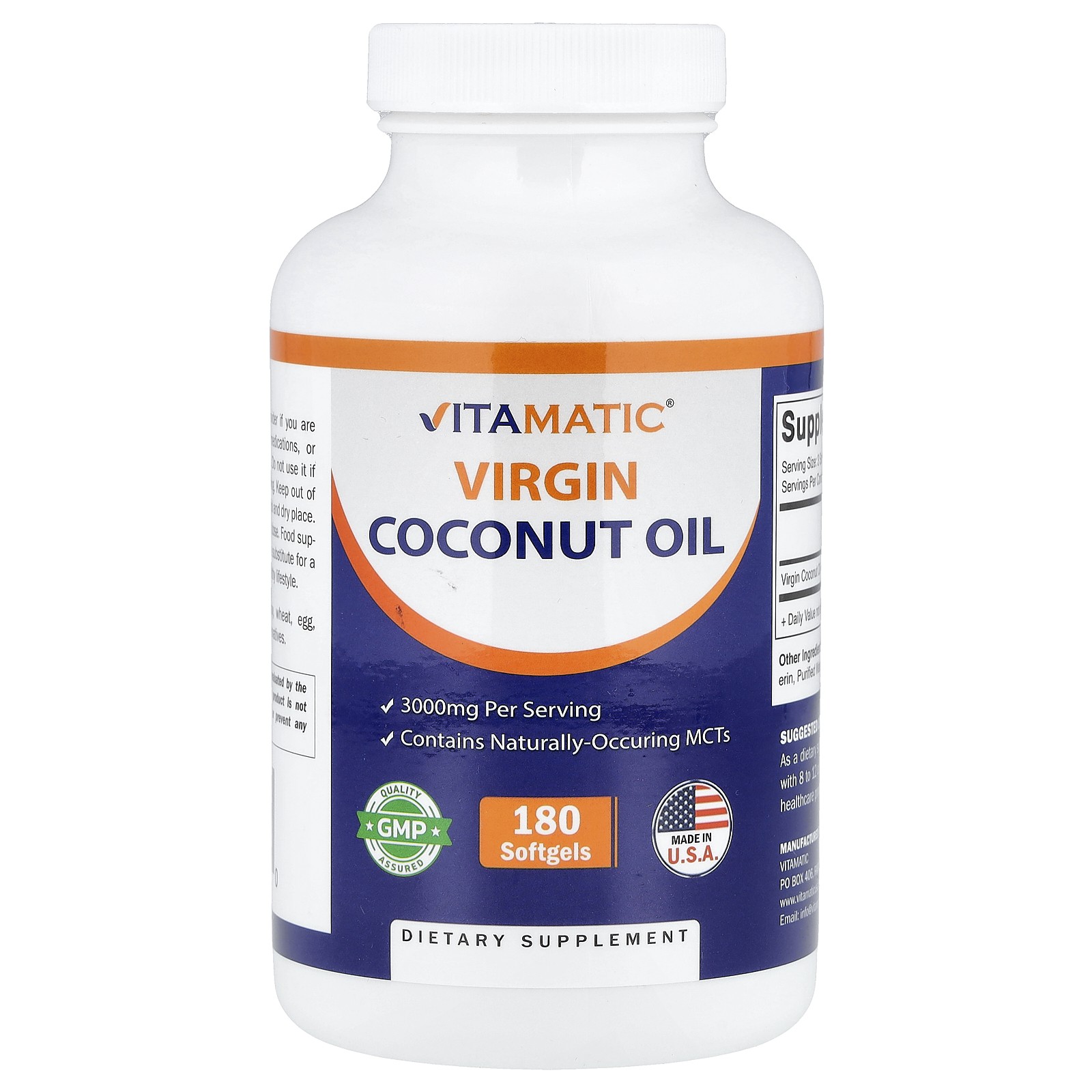 Virgin Coconut Oil, 180 Softgels (1,000 mg per Softgel)