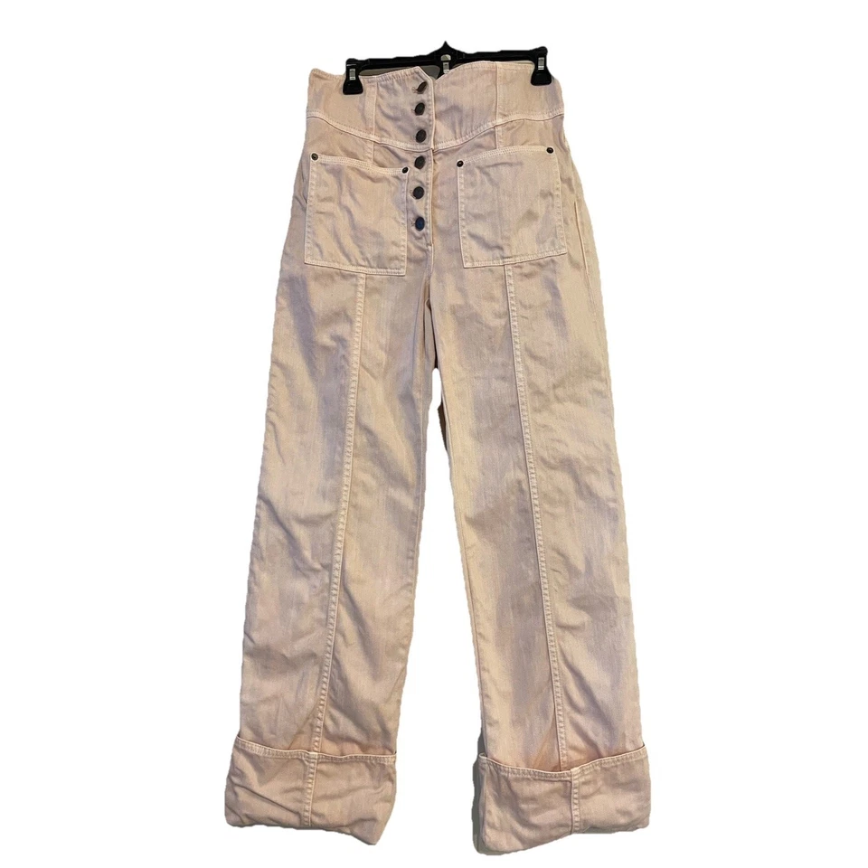 Pantalones de mezclilla Ulla Johnson Marlowe cintura alta pierna ancha con puños Sweetbriar Rose 8 Foto 4 de 4