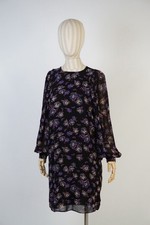 Ganni Black Floral Chiffon Dress Long Sleeve Size 38 Loose Fit