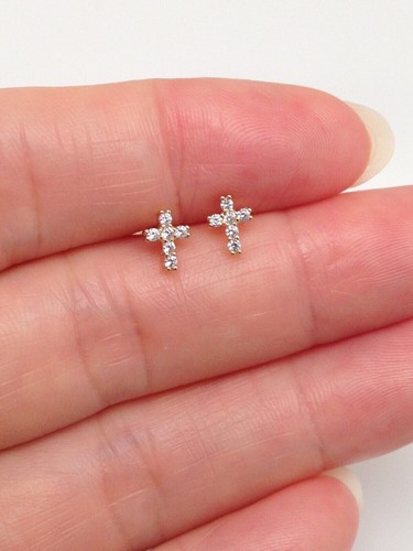 925 Sterling Silver Cz Gold Cross Stud Earrings Dainty Tiny Studs 5mm